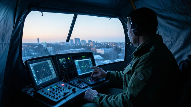 Imagem gerada por IA: Equipamento de conexão por satélite ao lado de aparelhos usados por militares para operar drones.