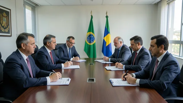 Imagem gerada por IA: Políticos reunidos em uma sala de Brasília para discutir apoio no segundo turno.