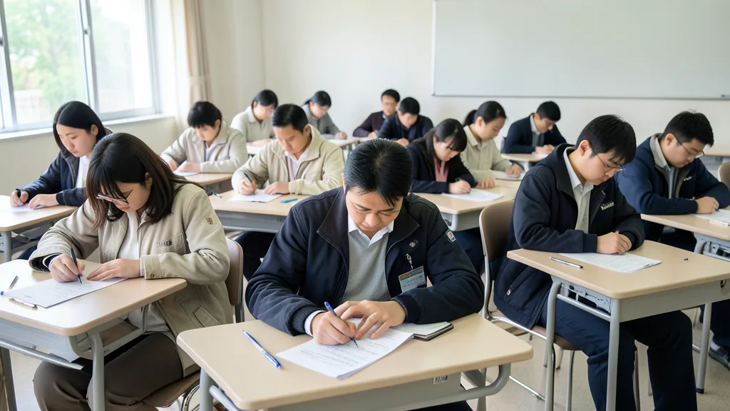 Imagem gerada por IA: Candidatos fazem uma prova de múltipla escolha em uma sala de aula.