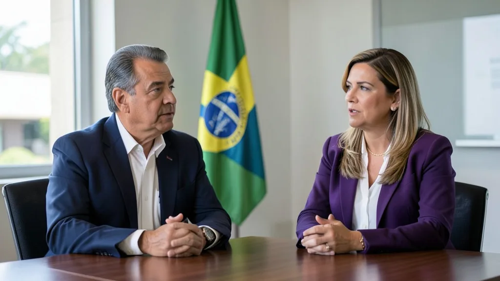 Imagem gerada por IA: Valdemar Costa Neto e Michelle Bolsonaro conversam em uma sala da sede do PL.