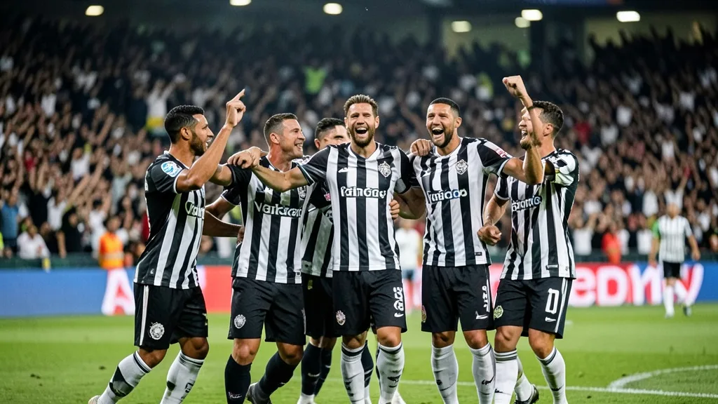 Imagem gerada por IA: Jogadores do Vasco comemoram um gol durante uma partida de futebol.