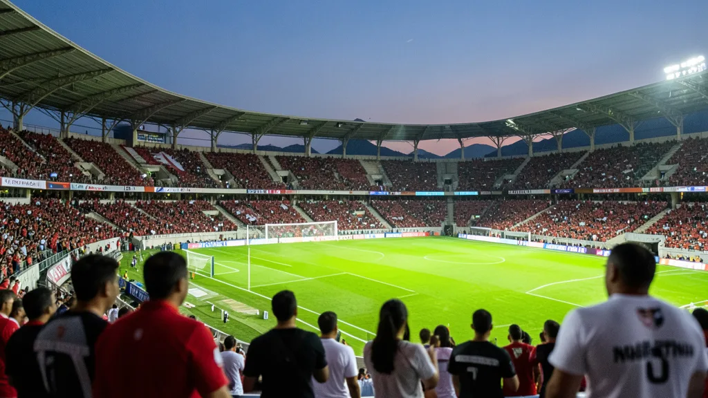 Imagem gerada por IA: Gramado do estádio Nilton Santos iluminado antes de uma partida de futebol.