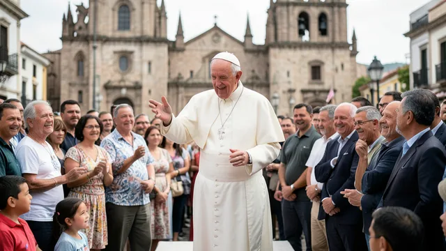 Imagem gerada por IA: Papa Leão XIV cumprimenta pessoas durante um evento público.