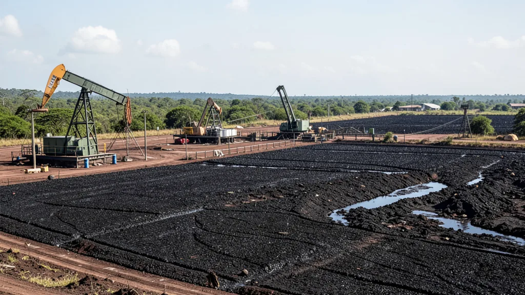 Imagem gerada por IA: Equipamentos de extração de petróleo em uma área de campos petrolíferos na Venezuela.