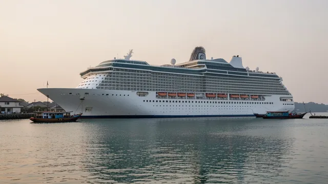 Imagem gerada por IA: Navio de cruzeiro atracado no porto de Sihanoukville, no Camboja.