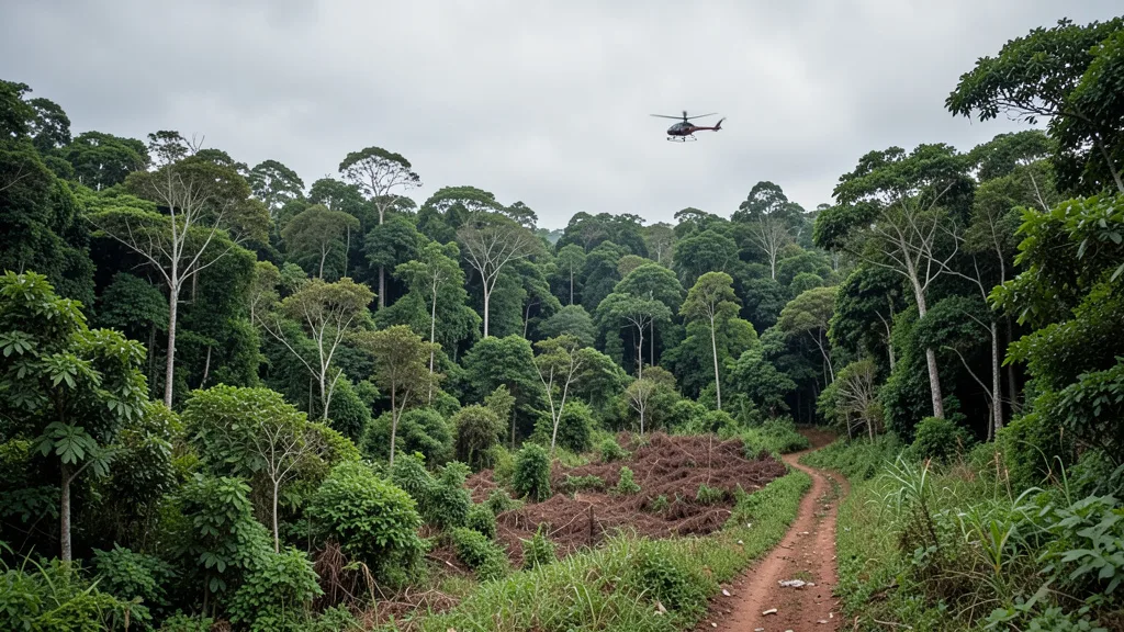 Imagem gerada por IA: Clareira aberta em área de floresta amazônica no Pará, vista ao lado de mata preservada.