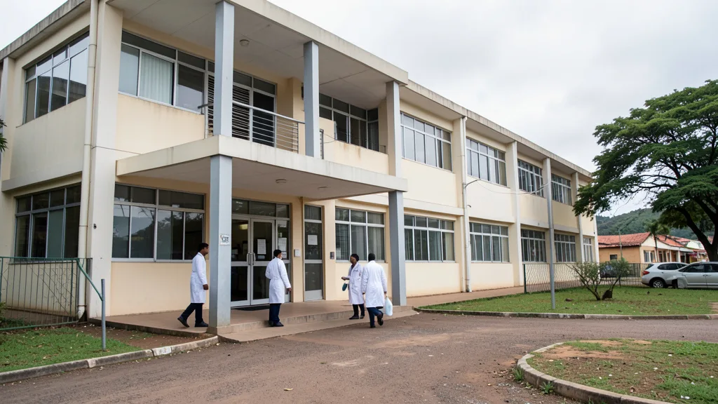 Estudantes de medicina caminham diante de um prédio universitário.