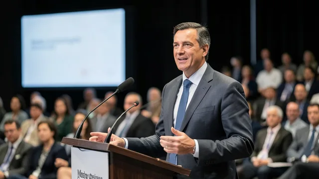Imagem gerada por IA: Wolney Queiroz discursa em um congresso sobre previdência.