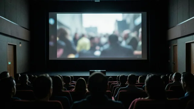 Imagem gerada por IA: Sala de cinema durante a exibição de um documentário.