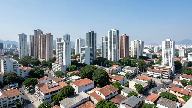 Imagem gerada por IA: Prédios altos e casas de diferentes alturas compõem a paisagem urbana de São Paulo.